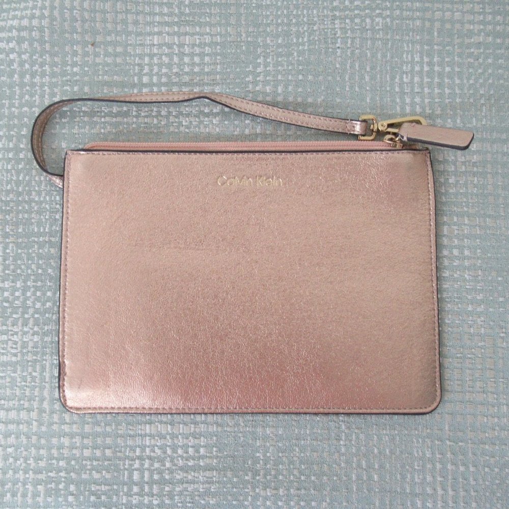 Calvin Klein Rectangular Synthetic Metallic Color Clutch Purse - New